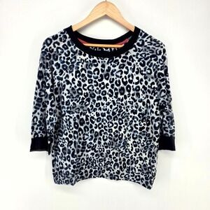 Room‎ Service Sweatshirt Womens Medium Blue Leopard Print Raglan 3/4 Sleeve Top